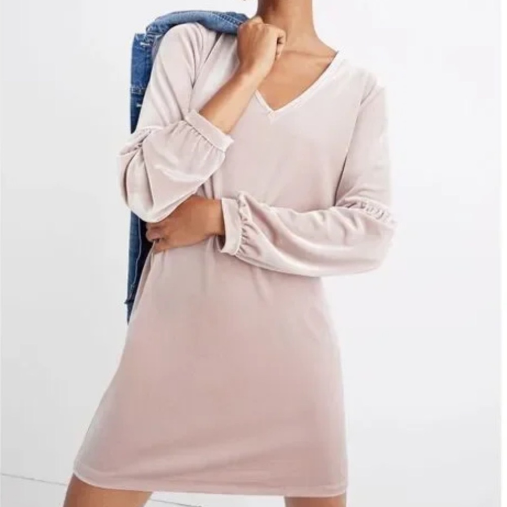 Madewell Balloon Sleeve Velvet Dress Blush